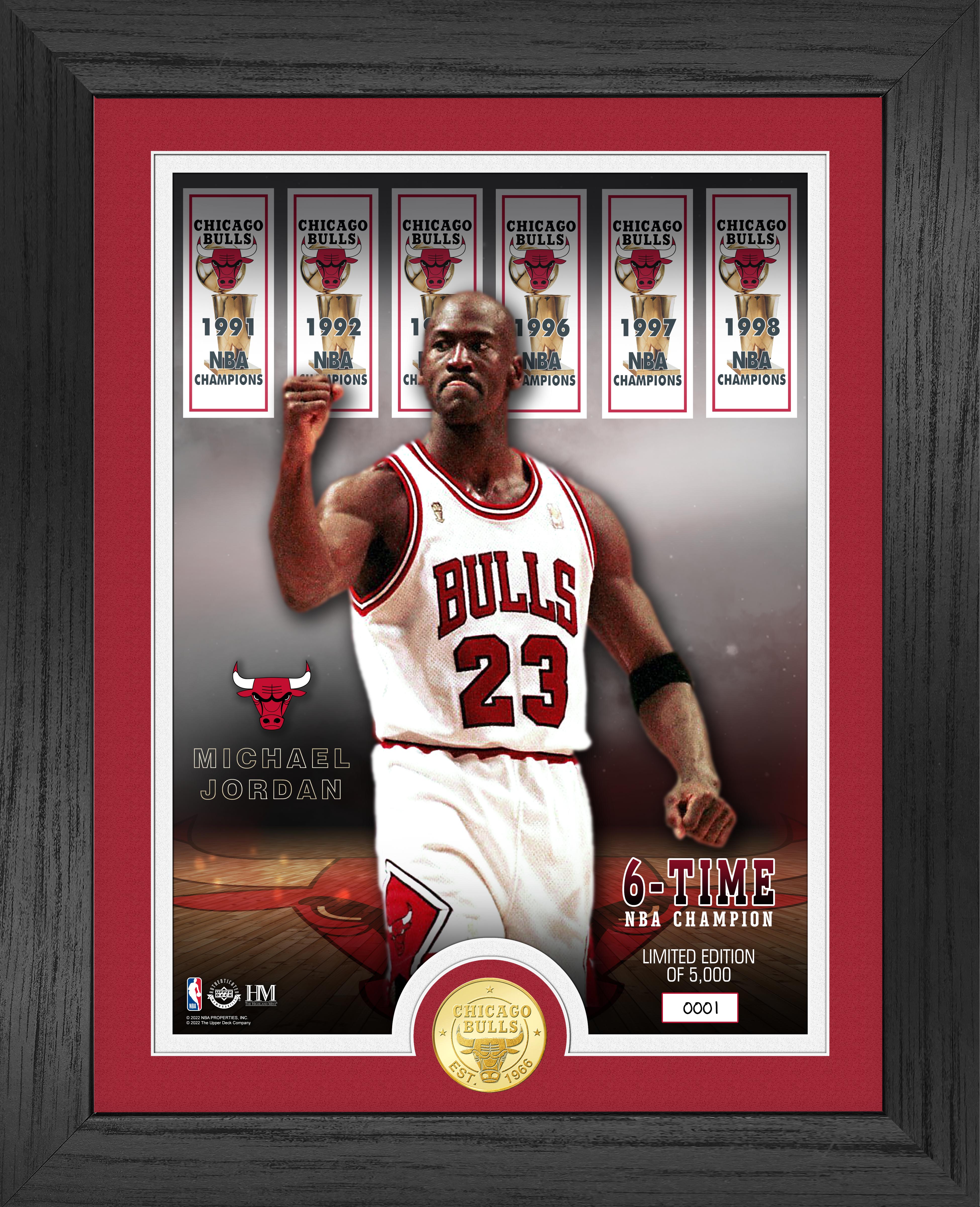 Michael Jordan 6 Time NBA Champ Banners Bronze Coin Photo Mint