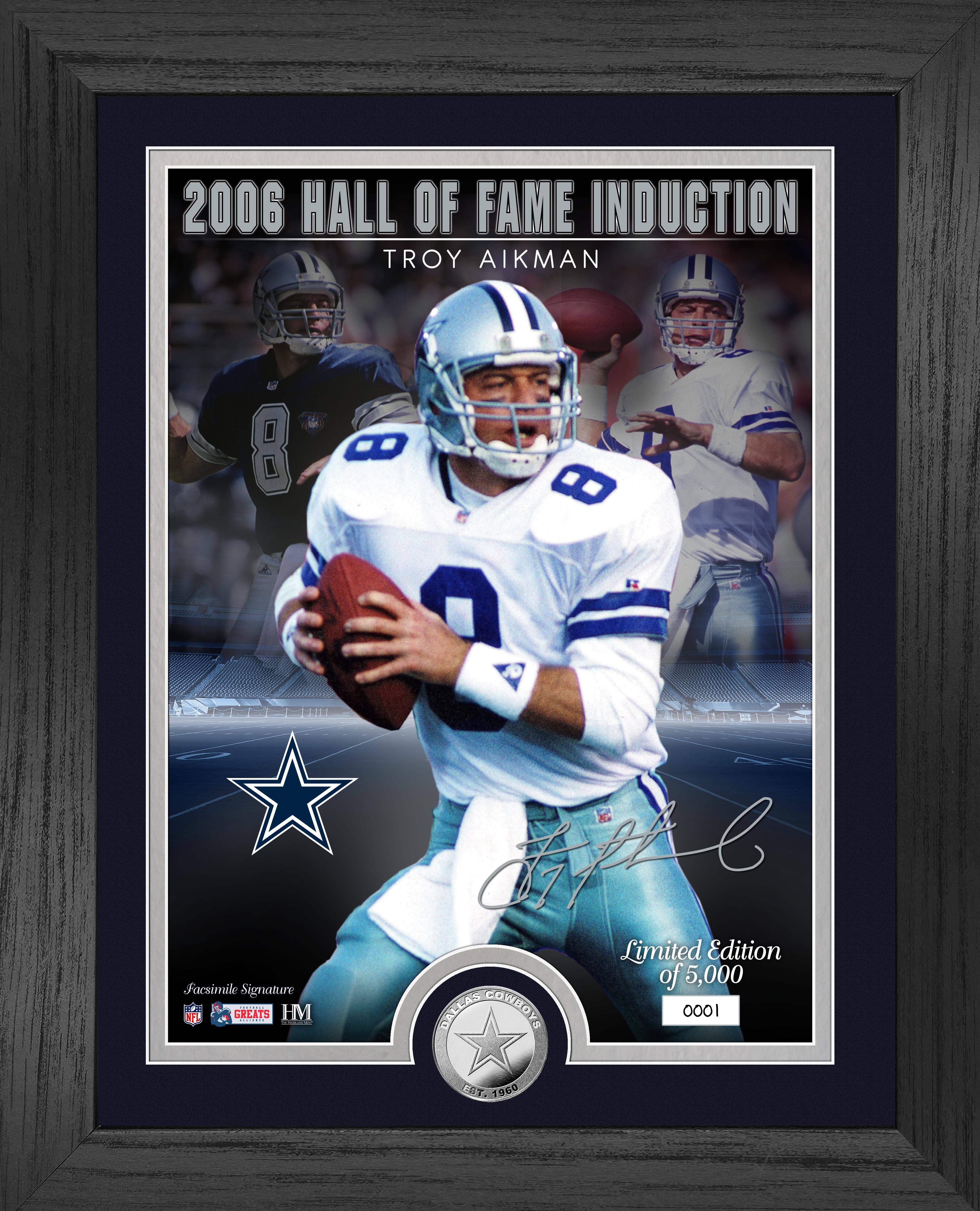 Troy Aikman Cowboys Hall of Fame Induction Silver Coin Signature Photo Mint
