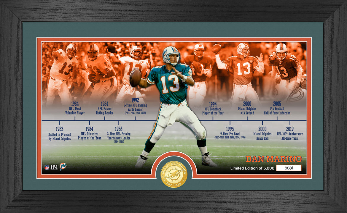 Dan Marino Dolphins Career Timeline Bronze Coin Pano Photo Mint