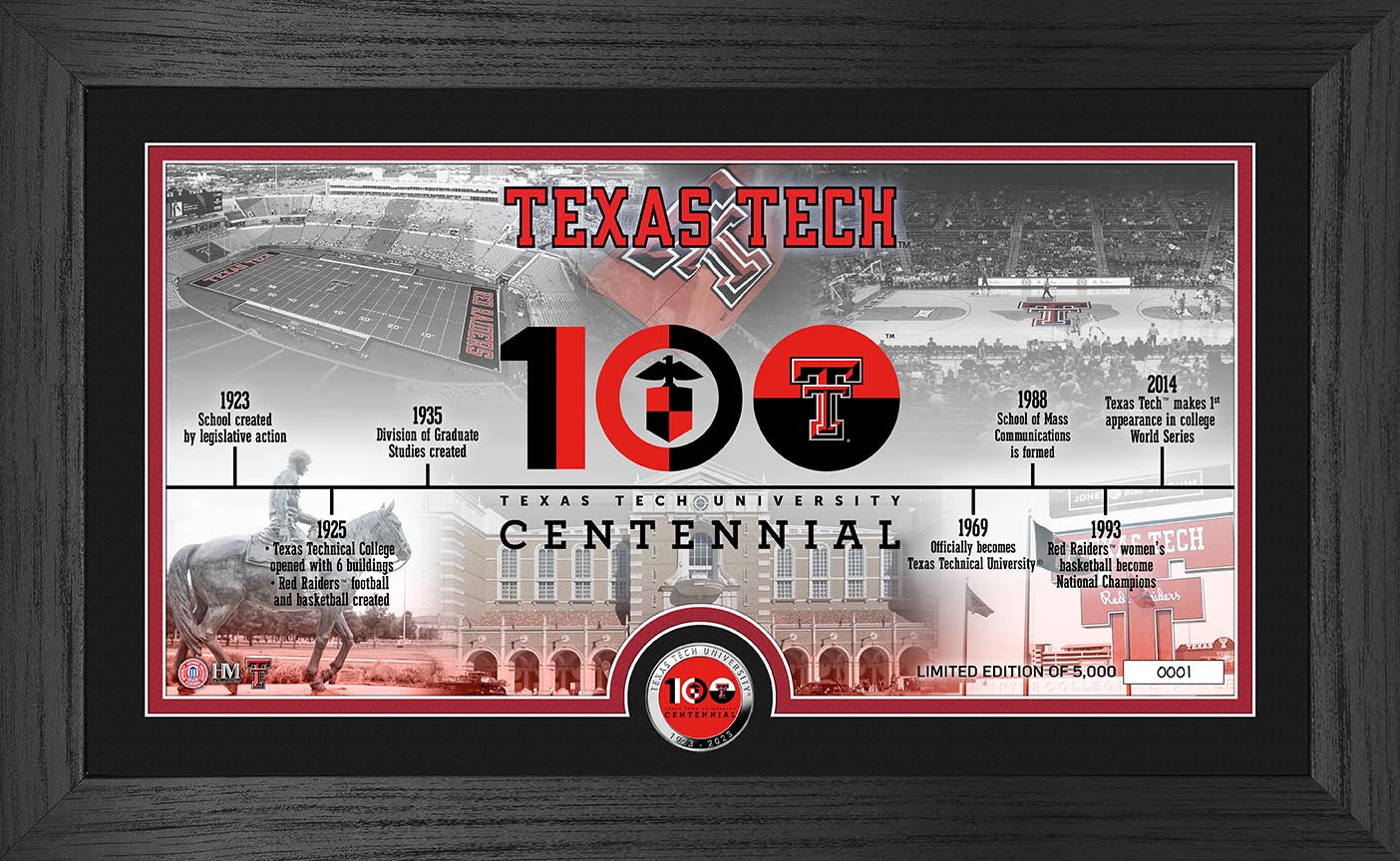 Texas Tech 100th Anniversary Timeline Silver Coin Panoramic Photo Mint