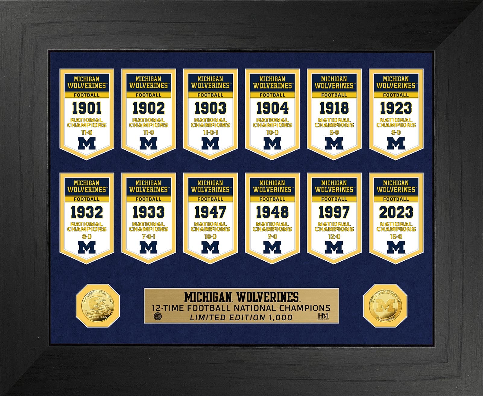 Michigan Wolverines Championship Banner Collection Deluxe Gold Coin Photo Mint