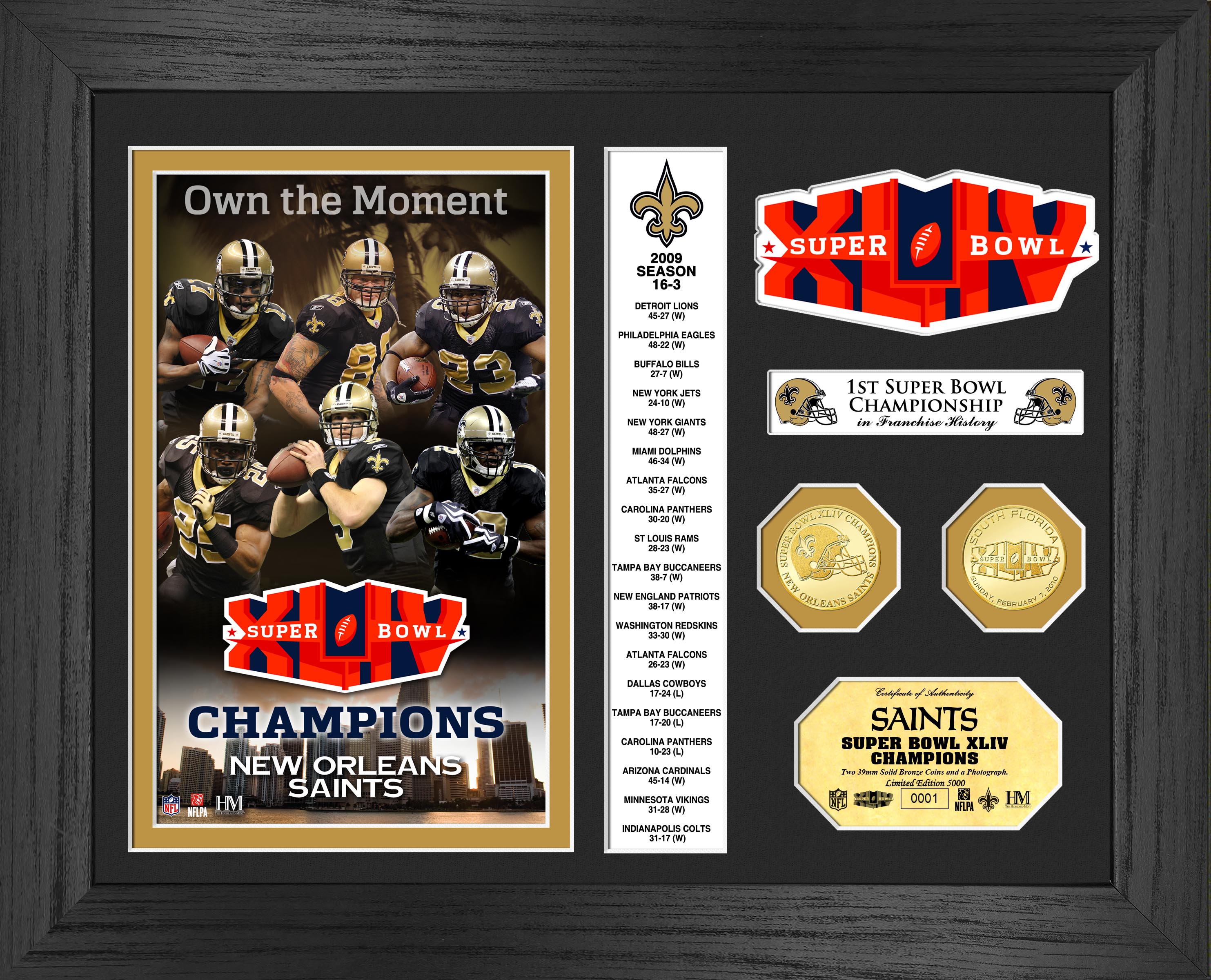 New Orleans Saints Super Bowl XLIV Champs 24KT Gold Coin Banner Photo Mint