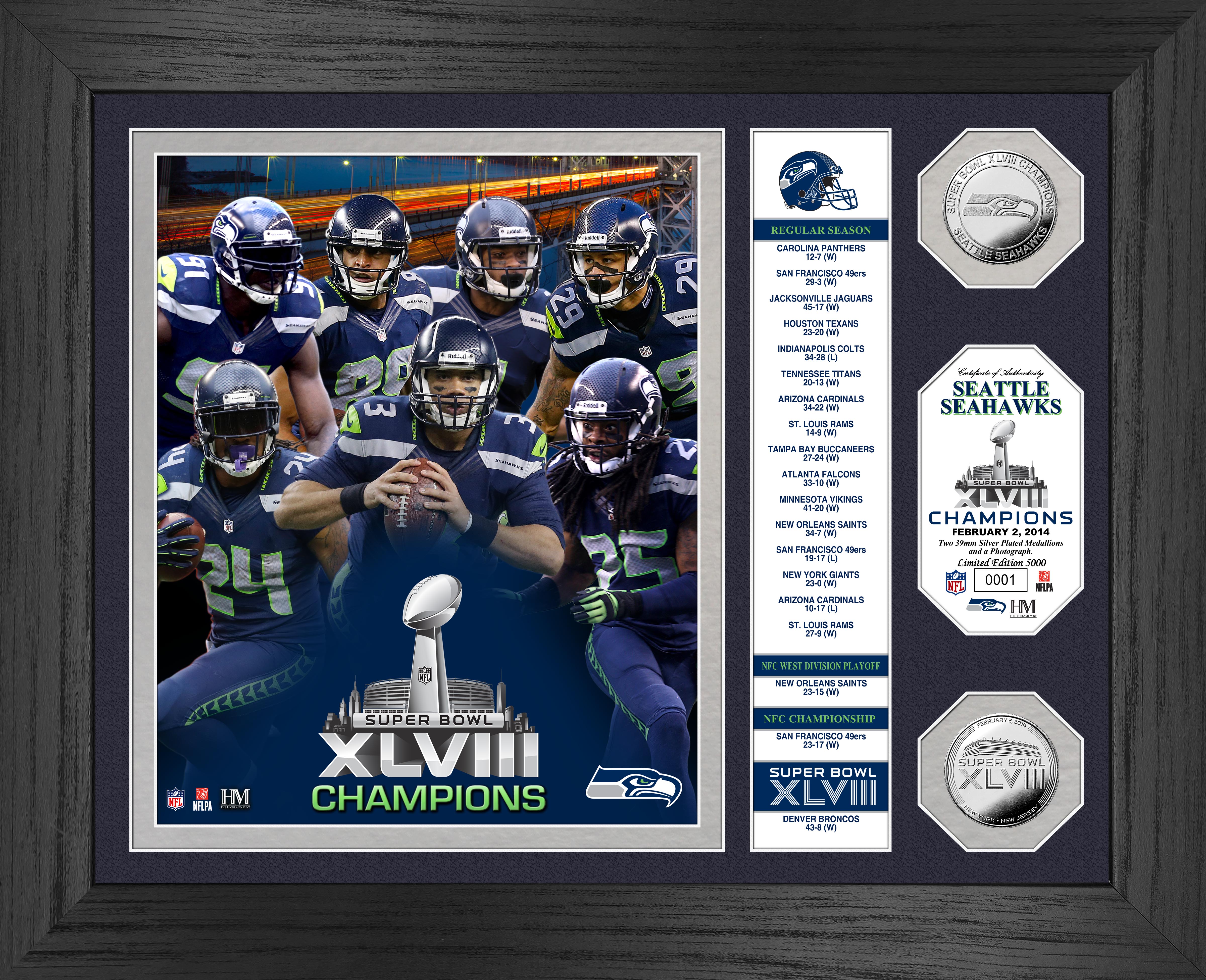 Seattle Seahawks Super Bowl 48 Champions "Banner" Silver Coin Photo Mint