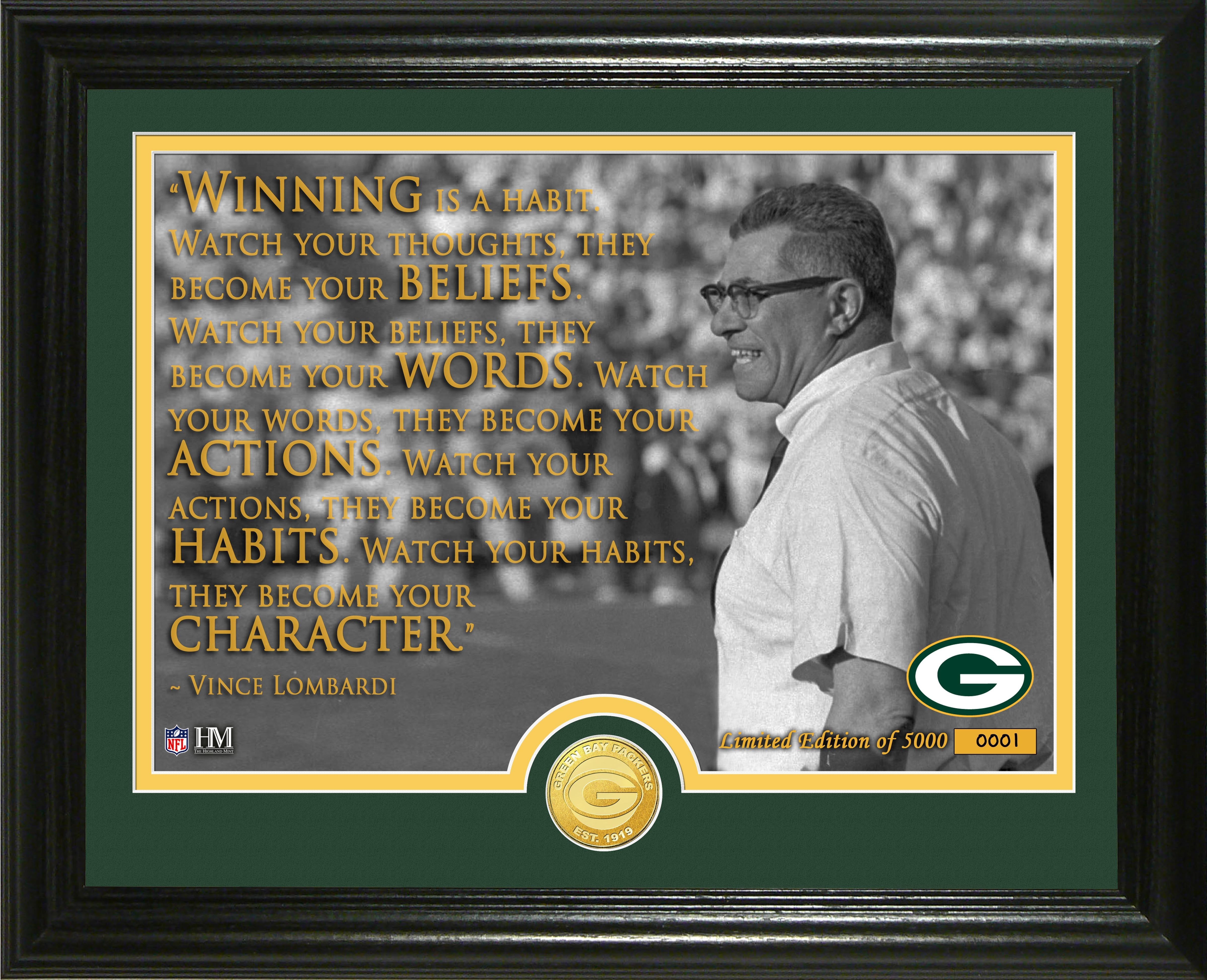 Vince Lombardi Quote Bronze Coin Photo Mint