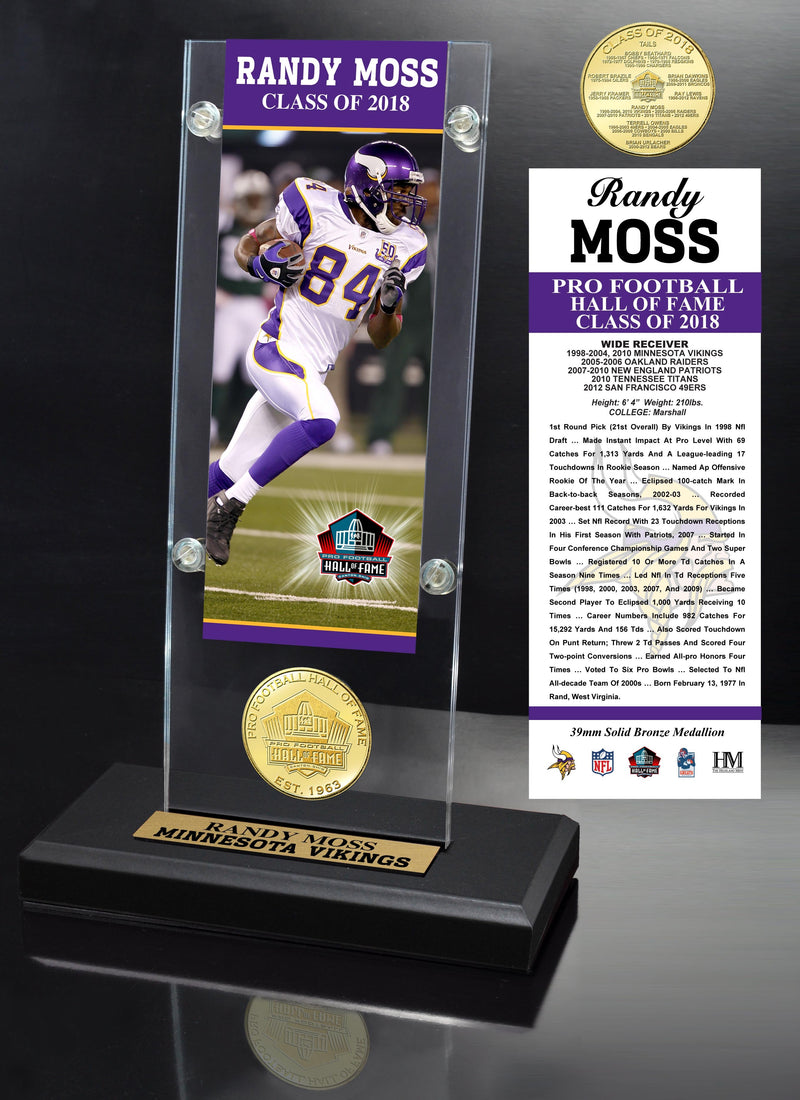 Randy Moss 2018 Pro Football HOF Induction Ticket & Bronze Coin Acrylic Desk Top