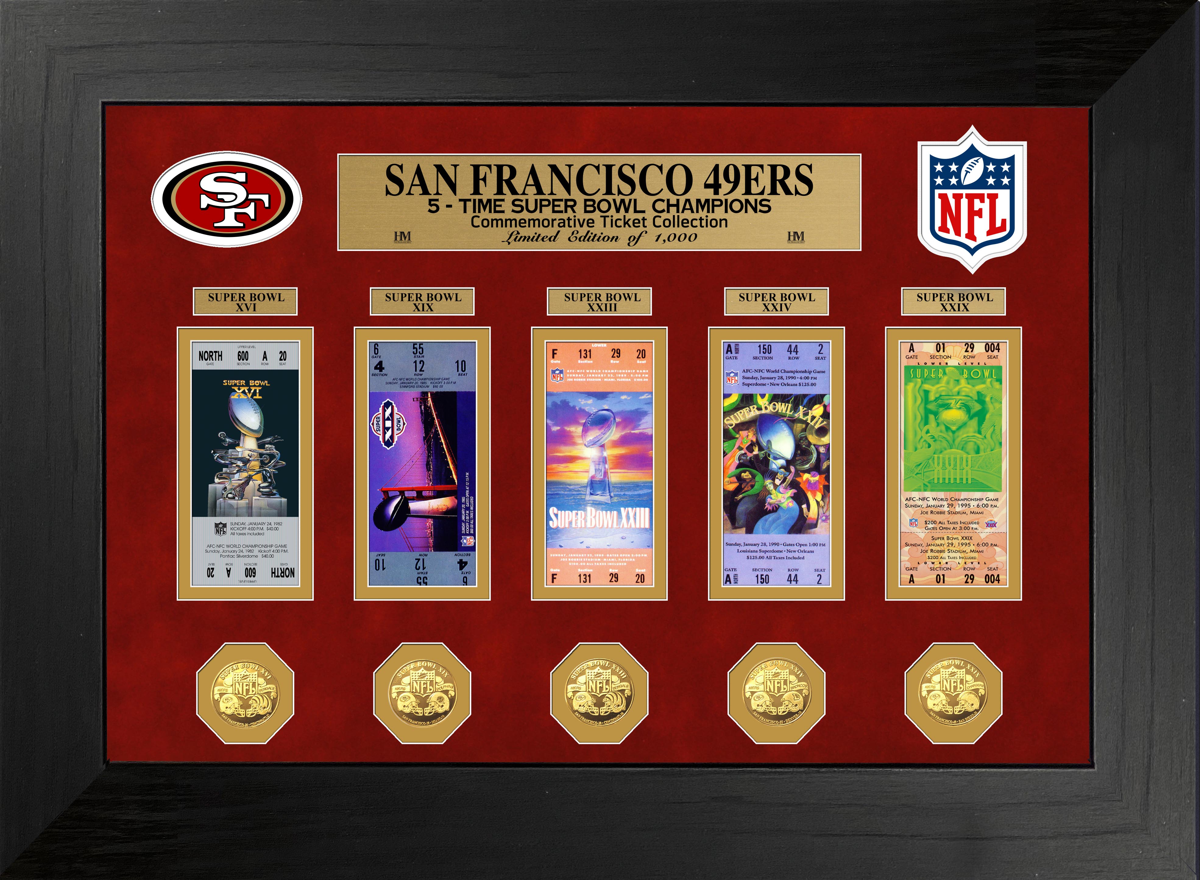 San Francisco 49ers Super Bowl Ticket and Game Coin Collection Framed