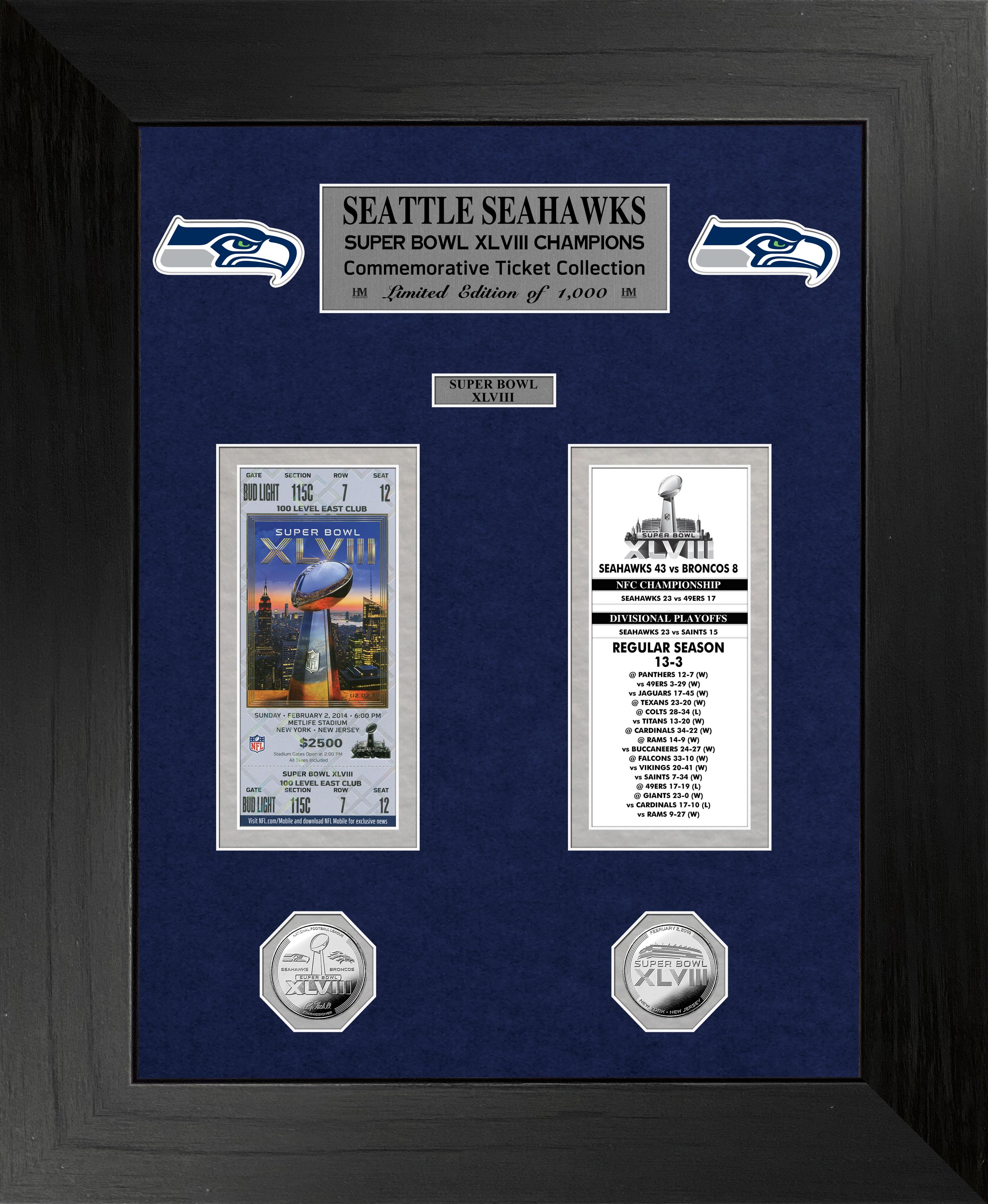 Seattle Seahawks Super Bowl Ticket and Game Coin Collectable