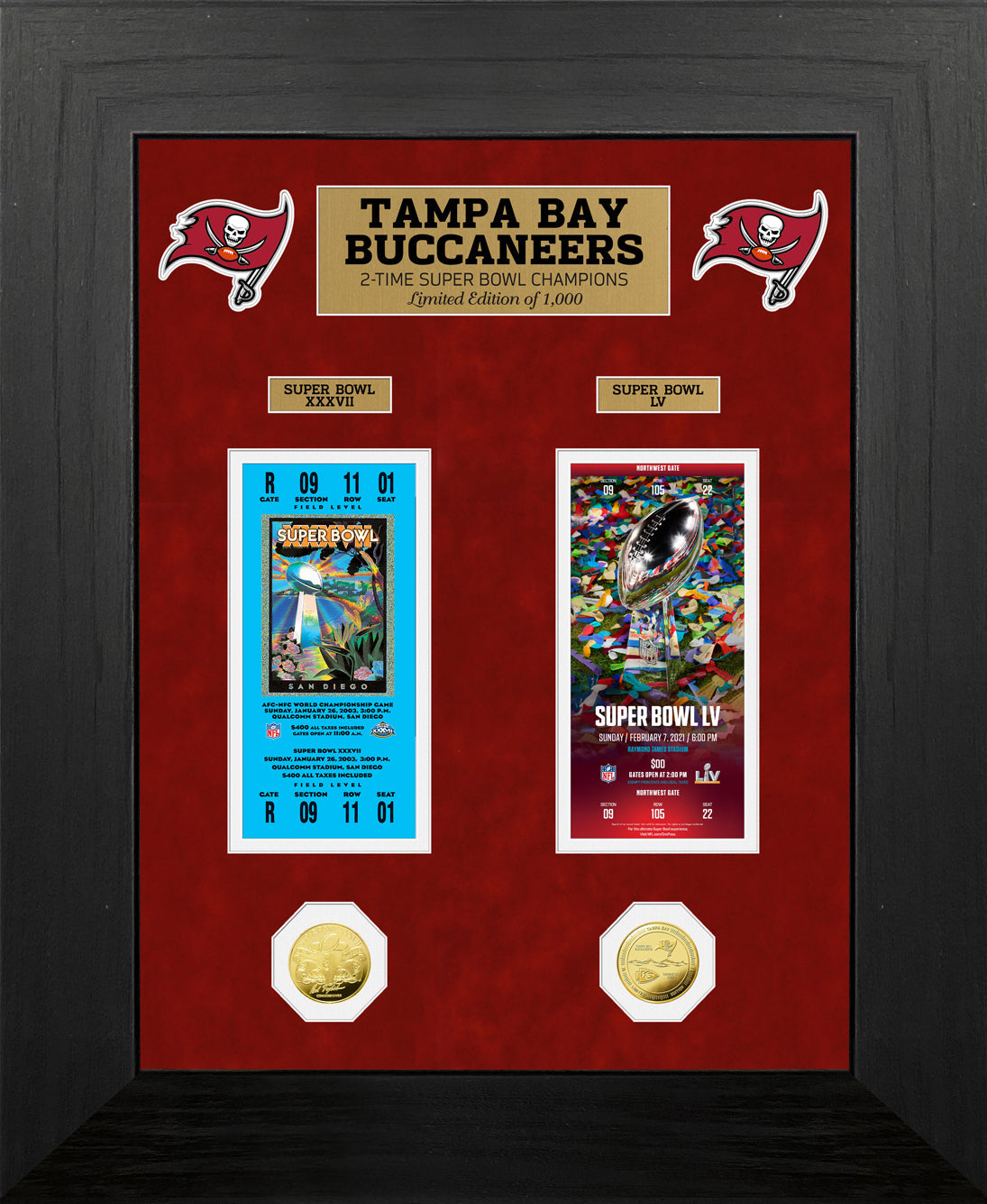 Tampa Bay Buccaneers 2-Time Super Bowl Champions Deluxe Gold Coin & Ticket Collection