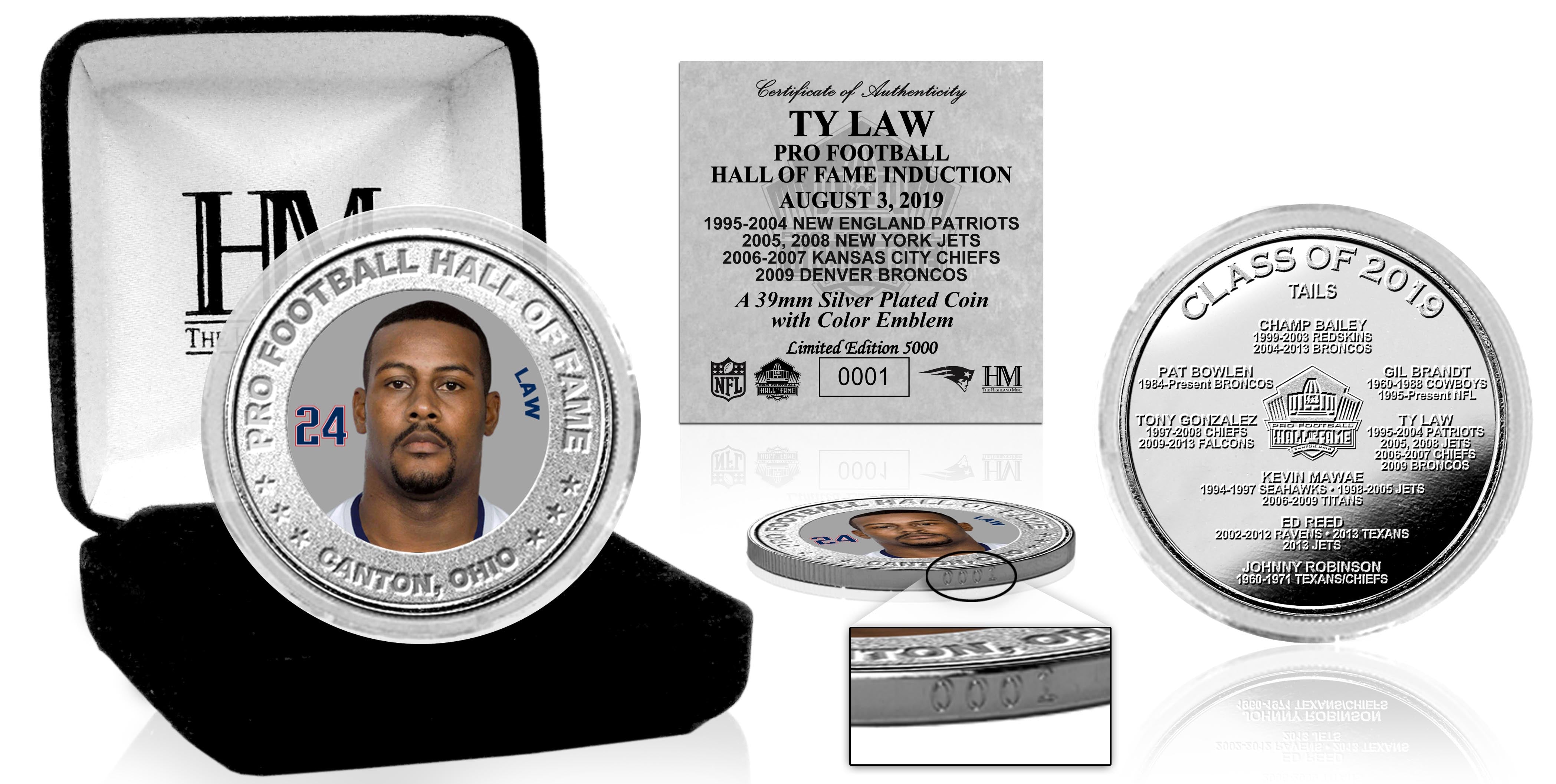 Ty Law Hall of Fame 2019 Silver Color Coin