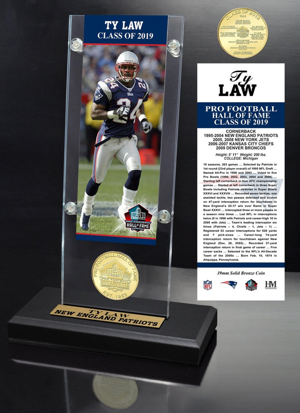 Ty Law Hall of Fame 2019 Bronze Coin Acrylic Desk Top