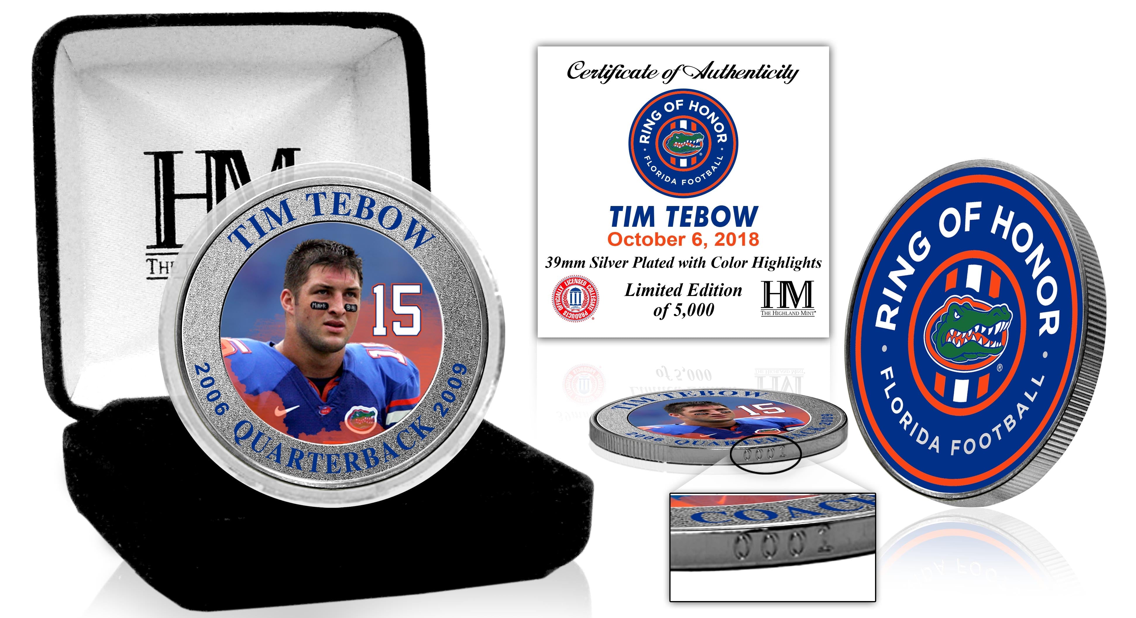 Tim Tebow Florida Gators Ring of Honor Silver Mint Coin